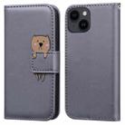 For iPhone 14 Plus Cartoon Buckle Horizontal Flip Leather Phone Case(Grey) - 1