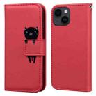 For iPhone 14 Plus Cartoon Buckle Horizontal Flip Leather Phone Case(Red) - 1