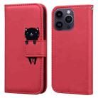 For iPhone 14 Pro Max Cartoon Buckle Horizontal Flip Leather Phone Case(Red) - 1