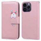 For iPhone 15 Pro Cartoon Buckle Horizontal Flip Leather Phone Case(Pink) - 1