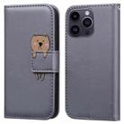 For iPhone 15 Pro Cartoon Buckle Horizontal Flip Leather Phone Case(Grey) - 1