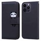 For iPhone 15 Pro Cartoon Buckle Horizontal Flip Leather Phone Case(Black) - 1