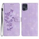 For OPPO Find X5 Pro Flower Butterfly Embossing Pattern Leather Phone Case(Purple) - 1