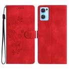 For OPPO Find X5 Lite / Reno7 5G Flower Butterfly Embossing Pattern Leather Phone Case(Red) - 1