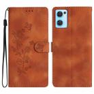 For OPPO Find X5 Lite / Reno7 5G Flower Butterfly Embossing Pattern Leather Phone Case(Brown) - 1