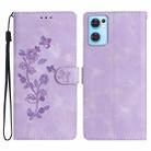 For OPPO Find X5 Lite / Reno7 5G Flower Butterfly Embossing Pattern Leather Phone Case(Purple) - 1