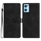 For OPPO Find X5 Lite / Reno7 5G Flower Butterfly Embossing Pattern Leather Phone Case(Black) - 1