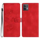 For OPPO Reno8 5G Flower Butterfly Embossing Pattern Leather Phone Case(Red) - 1