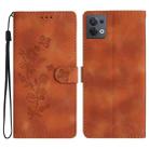 For OPPO Reno8 5G Flower Butterfly Embossing Pattern Leather Phone Case(Brown) - 1