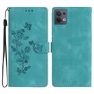 For OPPO Reno8 5G Flower Butterfly Embossing Pattern Leather Phone Case(Sky Blue) - 1