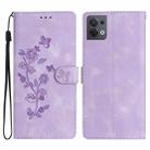 For OPPO Reno8 5G Flower Butterfly Embossing Pattern Leather Phone Case(Purple) - 1