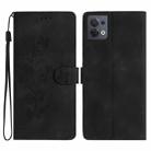 For OPPO Reno8 5G Flower Butterfly Embossing Pattern Leather Phone Case(Black) - 1