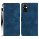 For OPPO Reno8 Lite 5G / Reno7 Z Flower Butterfly Embossing Pattern Leather Phone Case(Blue) - 1