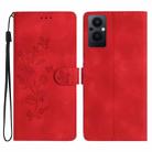 For OPPO Reno8 Lite 5G / Reno7 Z Flower Butterfly Embossing Pattern Leather Phone Case(Red) - 1