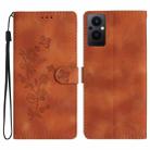 For OPPO Reno8 Lite 5G / Reno7 Z Flower Butterfly Embossing Pattern Leather Phone Case(Brown) - 1