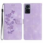 For OPPO Reno8 Lite 5G / Reno7 Z Flower Butterfly Embossing Pattern Leather Phone Case(Purple) - 1