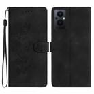 For OPPO Reno8 Lite 5G / Reno7 Z Flower Butterfly Embossing Pattern Leather Phone Case(Black) - 1