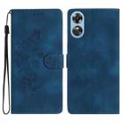 For OPPO A17 Flower Butterfly Embossing Pattern Leather Phone Case(Blue) - 1