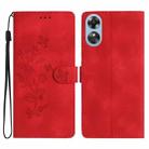 For OPPO A17 Flower Butterfly Embossing Pattern Leather Phone Case(Red) - 1