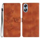 For OPPO A17 Flower Butterfly Embossing Pattern Leather Phone Case(Brown) - 1