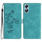 For OPPO A17 Flower Butterfly Embossing Pattern Leather Phone Case(Sky Blue) - 1