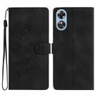 For OPPO A17 Flower Butterfly Embossing Pattern Leather Phone Case(Black) - 1