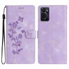 For OPPO A36 / A76 / A96 Flower Butterfly Embossing Pattern Leather Phone Case(Purple) - 1