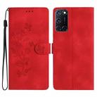 For OPPO A52 / A72 / A92 Flower Butterfly Embossing Pattern Leather Phone Case(Red) - 1