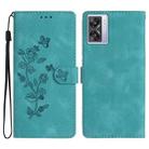 For OPPO A57 2022 / A77 5G Flower Butterfly Embossing Pattern Leather Phone Case(Sky Blue) - 1