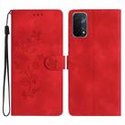 For OPPO A74 / A54 / A93 5G Flower Butterfly Embossing Pattern Leather Phone Case(Red) - 1