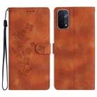 For OPPO A74 / A54 / A93 5G Flower Butterfly Embossing Pattern Leather Phone Case(Brown) - 1