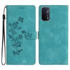 For OPPO A74 / A54 / A93 5G Flower Butterfly Embossing Pattern Leather Phone Case(Sky Blue) - 1