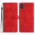 For OPPO A18 Flower Butterfly Embossing Pattern Leather Phone Case(Red) - 1