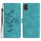 For OPPO A38 Flower Butterfly Embossing Pattern Leather Phone Case(Sky Blue) - 1