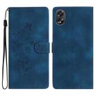 For OPPO A58 Flower Butterfly Embossing Pattern Leather Phone Case(Blue) - 1