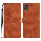 For OPPO A58 Flower Butterfly Embossing Pattern Leather Phone Case(Brown) - 1