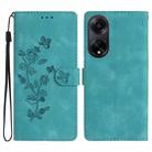 For OPPO A98 5G Flower Butterfly Embossing Pattern Leather Phone Case(Sky Blue) - 1