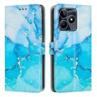For Realme C53/Narzo N53 Painted Marble Pattern Leather Phone Case(Blue Green) - 1