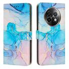 For Realme 13+ 5G Global Painted Marble Pattern Leather Phone Case(Pink Green) - 1