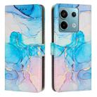 For Redmi Note 13 5G Painted Marble Pattern Leather Phone Case(Pink Green) - 1