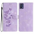 For Motorola Moto G73 Flower Butterfly Embossing Pattern Leather Phone Case(Purple) - 1