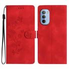 For Motorola Moto G62 5G Flower Butterfly Embossing Pattern Leather Phone Case(Red) - 1