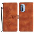 For Motorola Moto G62 5G Flower Butterfly Embossing Pattern Leather Phone Case(Brown) - 1