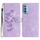 For Motorola Moto G62 5G Flower Butterfly Embossing Pattern Leather Phone Case(Purple) - 1