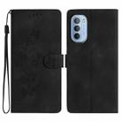 For Motorola Moto G62 5G Flower Butterfly Embossing Pattern Leather Phone Case(Black) - 1
