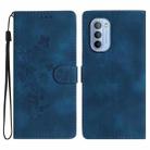 For Motorola Moto G52 Flower Butterfly Embossing Pattern Leather Phone Case(Blue) - 1