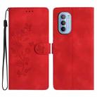 For Motorola Moto G52 Flower Butterfly Embossing Pattern Leather Phone Case(Red) - 1