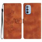 For Motorola Moto G52 Flower Butterfly Embossing Pattern Leather Phone Case(Brown) - 1