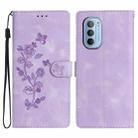 For Motorola Moto G52 Flower Butterfly Embossing Pattern Leather Phone Case(Purple) - 1