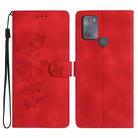 For Motorola Moto G50 Flower Butterfly Embossing Pattern Leather Phone Case(Red) - 1